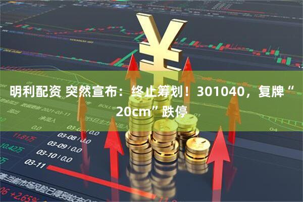 明利配资 突然宣布：终止筹划！301040，复牌“20cm”跌停